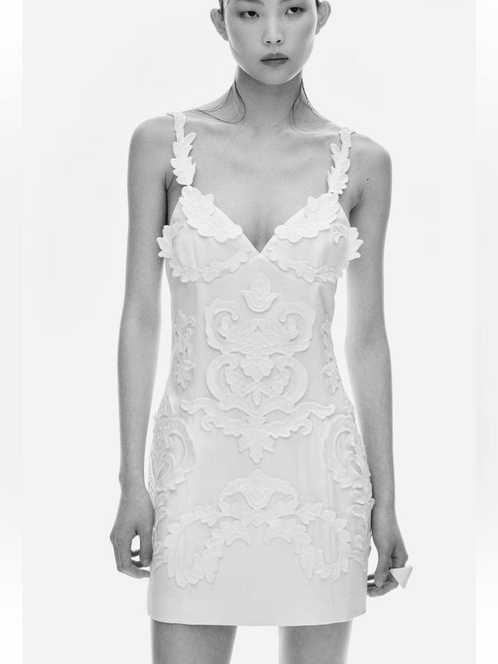White Embroidered Floral Appliqué Mini Dress